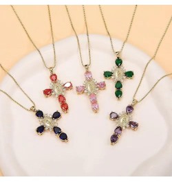 18K Gold Cross Necklace for Women, Virgin Mary Zirconia Micro Cross Pendant Pink $10.12 Necklaces