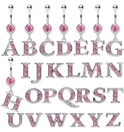 316L Navel Ring with Pink Gemmed Alphabet Initial Letter Dangle //Choose Letter// R $7.64 Body Jewelry