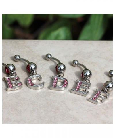 316L Navel Ring with Pink Gemmed Alphabet Initial Letter Dangle //Choose Letter// R $7.64 Body Jewelry