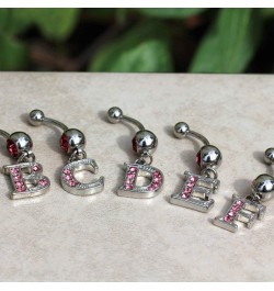 316L Navel Ring with Pink Gemmed Alphabet Initial Letter Dangle //Choose Letter// R $7.64 Body Jewelry