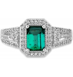 Sterling Silver 7x5mm Octagon Created Emerald and Created White Sapphire Halo Ring $34.65 Rings