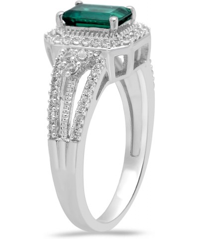 Sterling Silver 7x5mm Octagon Created Emerald and Created White Sapphire Halo Ring $34.65 Rings