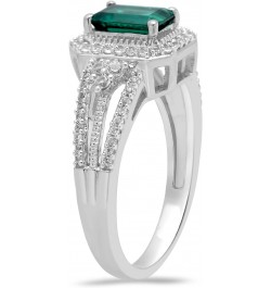 Sterling Silver 7x5mm Octagon Created Emerald and Created White Sapphire Halo Ring $34.65 Rings