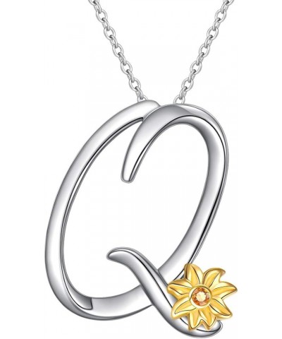 Sterling Silver Gold Tone Sunflower Initial 26 Letter Script Name Alphabet A to Z Necklace Personalized Pendant Q-Mini Sunflo...