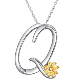 Sterling Silver Gold Tone Sunflower Initial 26 Letter Script Name Alphabet A to Z Necklace Personalized Pendant Q-Mini Sunflo...