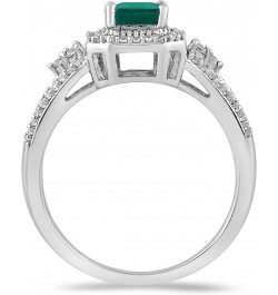 Sterling Silver 7x5mm Octagon Created Emerald and Created White Sapphire Halo Ring $34.65 Rings