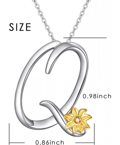 Sterling Silver Gold Tone Sunflower Initial 26 Letter Script Name Alphabet A to Z Necklace Personalized Pendant Q-Mini Sunflo...