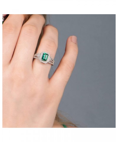 Sterling Silver 7x5mm Octagon Created Emerald and Created White Sapphire Halo Ring $34.65 Rings