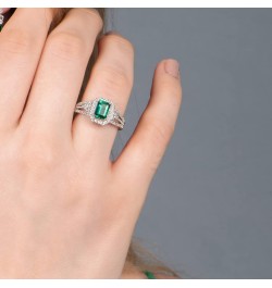 Sterling Silver 7x5mm Octagon Created Emerald and Created White Sapphire Halo Ring $34.65 Rings