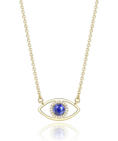 14K Gold Dainty Evil Eye Necklace for Women | Gemstone Necklace | Real Crystal Necklace for Women Lapis Lazuli Pendant Neckla...