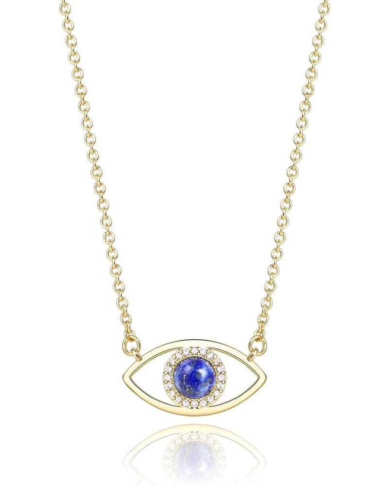 14K Gold Dainty Evil Eye Necklace for Women | Gemstone Necklace | Real Crystal Necklace for Women Lapis Lazuli Pendant Neckla...