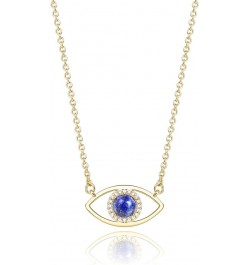 14K Gold Dainty Evil Eye Necklace for Women | Gemstone Necklace | Real Crystal Necklace for Women Lapis Lazuli Pendant Neckla...