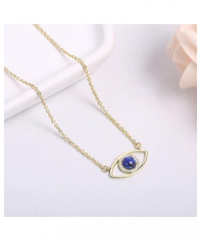 14K Gold Dainty Evil Eye Necklace for Women | Gemstone Necklace | Real Crystal Necklace for Women Lapis Lazuli Pendant Neckla...