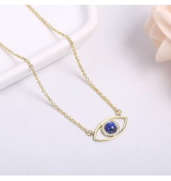 14K Gold Dainty Evil Eye Necklace for Women | Gemstone Necklace | Real Crystal Necklace for Women Lapis Lazuli Pendant Neckla...