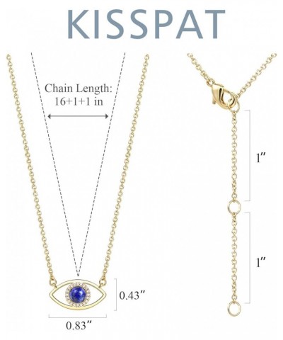 14K Gold Dainty Evil Eye Necklace for Women | Gemstone Necklace | Real Crystal Necklace for Women Lapis Lazuli Pendant Neckla...