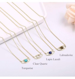 14K Gold Dainty Evil Eye Necklace for Women | Gemstone Necklace | Real Crystal Necklace for Women Lapis Lazuli Pendant Neckla...