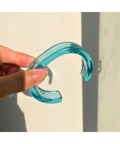 Acrylic Colorful Resin Geometric Simple Open Bracelet Transparent Wide Cuff Bangle (20MM)blue $7.13 Bracelets