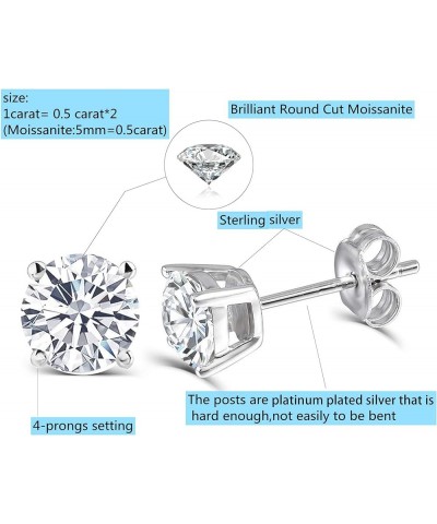 10K White Gold/Platinum Plated Silver Post 1CTW 5mm Heart Arrows Cut Moissanite Stud Earrings Sterling Silver Push Back for W...