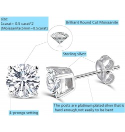 10K White Gold/Platinum Plated Silver Post 1CTW 5mm Heart Arrows Cut Moissanite Stud Earrings Sterling Silver Push Back for W...