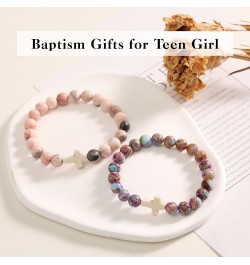 Easter Gifts for Women Cross Bracelets Imperial Nature Stone Bead Bracelet Christian Baptism Gifts for Teen Girls Easter Bask...