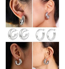 8 Pairs Chunky Hoop Earrings Sets for Women Lightweight Twist CZ Open Huggie Hoops Minimalist Thick Cartilage Earring Piercin...