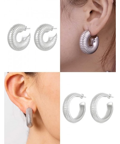 8 Pairs Chunky Hoop Earrings Sets for Women Lightweight Twist CZ Open Huggie Hoops Minimalist Thick Cartilage Earring Piercin...