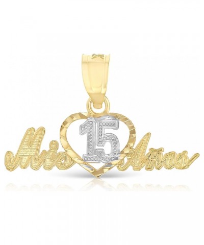 14K Two Tone Gold Sweet 15 Years Quinceanera Heart Mis 15 Anos Charm Small Pendant For Necklace or Chain $41.00 Necklaces