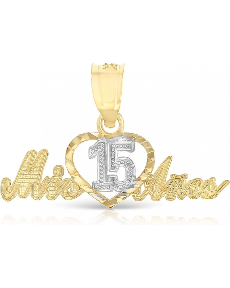 14K Two Tone Gold Sweet 15 Years Quinceanera Heart Mis 15 Anos Charm Small Pendant For Necklace or Chain $41.00 Necklaces