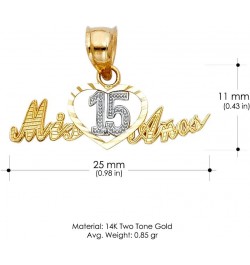 14K Two Tone Gold Sweet 15 Years Quinceanera Heart Mis 15 Anos Charm Small Pendant For Necklace or Chain $41.00 Necklaces