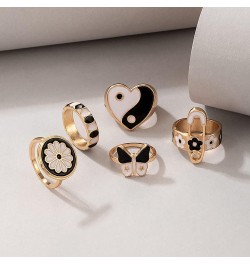 5Pcs Colorful Enamel Love Heart Band Rings Sets,Cute Mushroom Daisy Flower Taiji Yinyang Windmill Butterflye Knuckle Stacking...