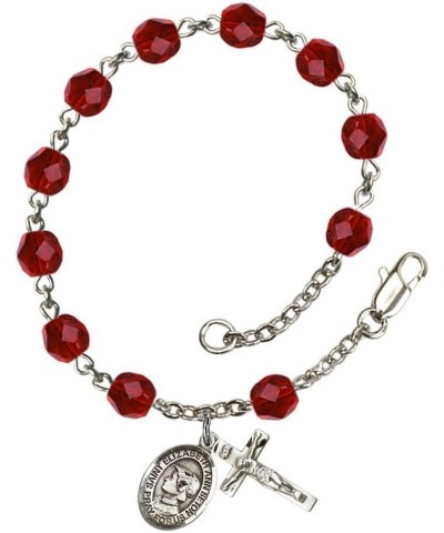 St. Elizabeth Ann Seton Silver Plate Rosary Bracelet 6mm Fire Polished Beads - Every Birth Month Color July Red $35.76 Bracelets