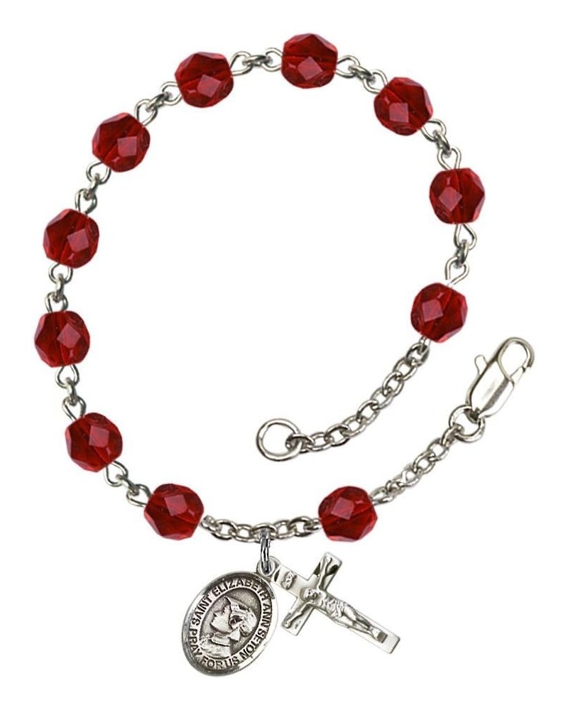 St. Elizabeth Ann Seton Silver Plate Rosary Bracelet 6mm Fire Polished Beads - Every Birth Month Color July Red $35.76 Bracelets