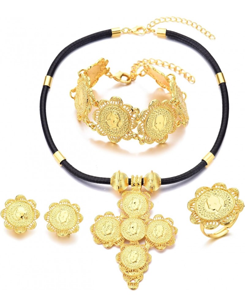 Ethiopian Jewelry for Women Set Ethiopia Coins Jewelry with Black Rope African Wedding Engagement Gift $12.04 Jewelry Sets