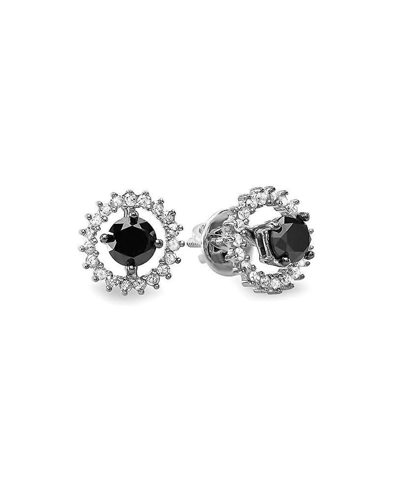 1.00 Carat (ctw) Round Black & White Diamond Removable Screw Back Stud Earrings with Jackets for Her in 925 Sterling Silver $...