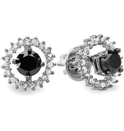 1.00 Carat (ctw) Round Black & White Diamond Removable Screw Back Stud Earrings with Jackets for Her in 925 Sterling Silver $...