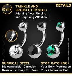 3PCS 316L Surgical Steel Shallow Belly Button Rings Studs 14 Gauge 1/4 6mm Clear Jet Short Navel Bars Jewelry Choose Colors 3...