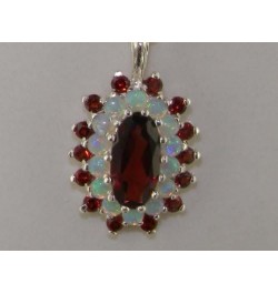 Ladies Solid 925 Sterling Silver 12x6mm Natural Garnet & Opal 3 Tier Large Cluster Pendant Necklace 45.0 Centimeters $77.81 N...