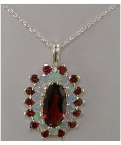 Ladies Solid 925 Sterling Silver 12x6mm Natural Garnet & Opal 3 Tier Large Cluster Pendant Necklace 45.0 Centimeters $77.81 N...