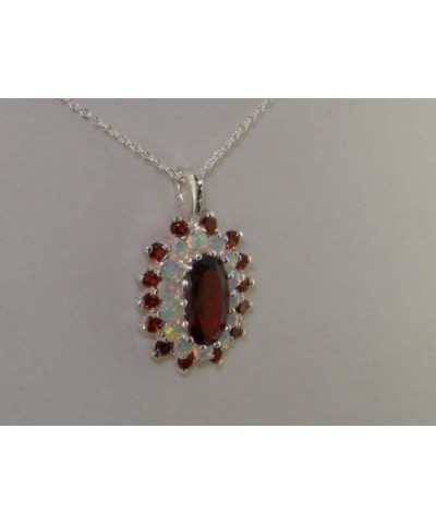 Ladies Solid 925 Sterling Silver 12x6mm Natural Garnet & Opal 3 Tier Large Cluster Pendant Necklace 45.0 Centimeters $77.81 N...