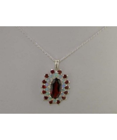 Ladies Solid 925 Sterling Silver 12x6mm Natural Garnet & Opal 3 Tier Large Cluster Pendant Necklace 45.0 Centimeters $77.81 N...