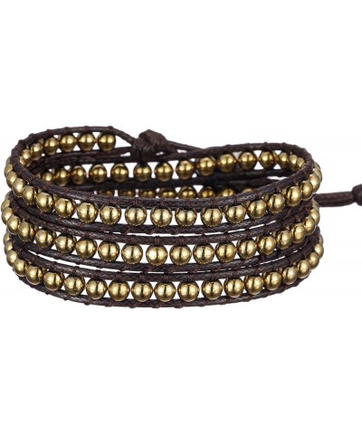 Women Boho Handmade Natural Stone Crystal Leather Bead Wrap Bracelets Collection 4mm Gold Hematite 3W $14.76 Bracelets