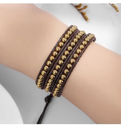 Women Boho Handmade Natural Stone Crystal Leather Bead Wrap Bracelets Collection 4mm Gold Hematite 3W $14.76 Bracelets