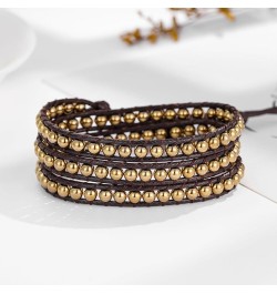 Women Boho Handmade Natural Stone Crystal Leather Bead Wrap Bracelets Collection 4mm Gold Hematite 3W $14.76 Bracelets