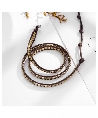 Women Boho Handmade Natural Stone Crystal Leather Bead Wrap Bracelets Collection 4mm Gold Hematite 3W $14.76 Bracelets