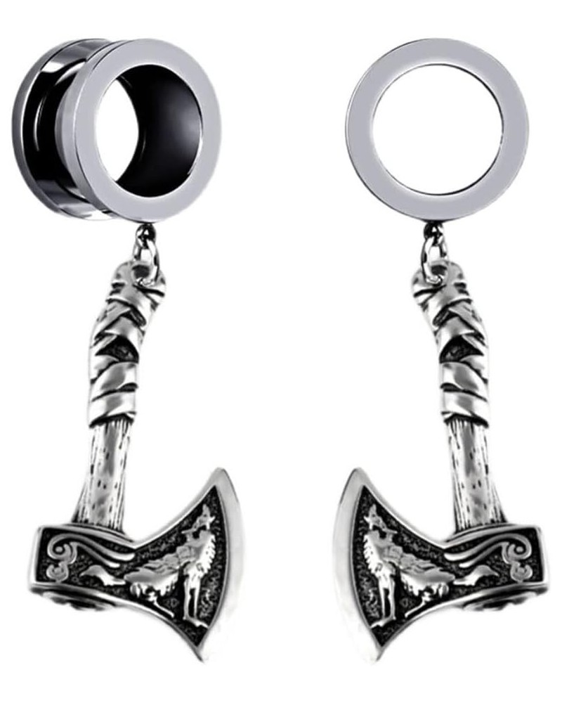 1 Pair Viking Battle Axe Ear Gauges Hypoallergenic Stainless Steel Ear Plugs Ear Hangers for Men Women Body Jewelry 1"(25mm) ...