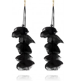 Chiffon Poppy Flower Beaded Long Drop Dangle Earrings for Women Girls Tiered Flower Statement Tassel Earrings black long $7.1...