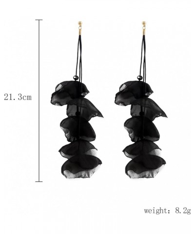 Chiffon Poppy Flower Beaded Long Drop Dangle Earrings for Women Girls Tiered Flower Statement Tassel Earrings black long $7.1...