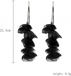 Chiffon Poppy Flower Beaded Long Drop Dangle Earrings for Women Girls Tiered Flower Statement Tassel Earrings black long $7.1...