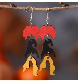 Funny Cute Halloween Cartoon Pumpkin Ghost Drop Dangle Earrings Handmade Lightweight Bat Witch Double-Sided Wooden Earrings f...