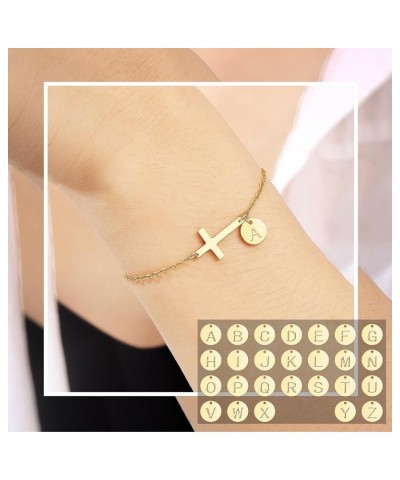 Cross Bracelet for Women Dainty Cross Bracelet with Initials Gold Link Chain Bracelets Christian Gifts for Women Teens Easter...